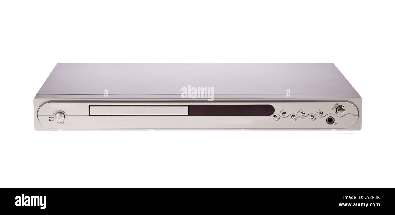 Argento lettore DVD isolati su sfondo bianco Foto Stock
