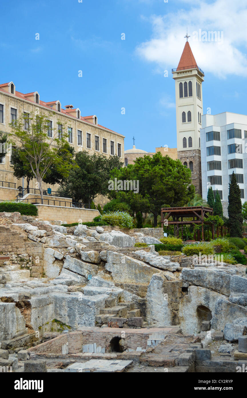 Bagni Romani Garden - scavi nel centro cittadino di Beirut, Libano, Medio Oriente Foto Stock