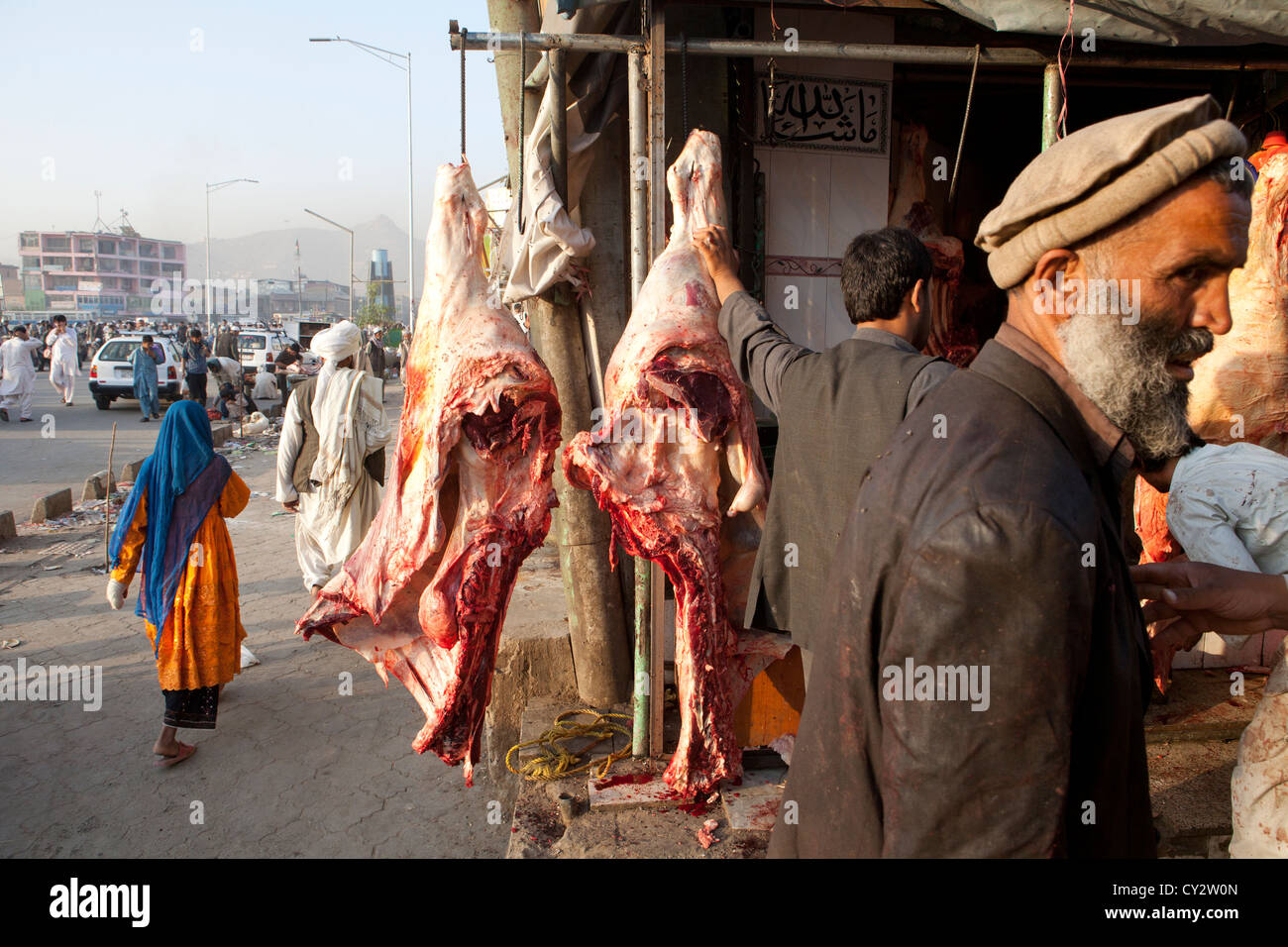 Macellaio a Kabul, in Afghanistan Foto Stock