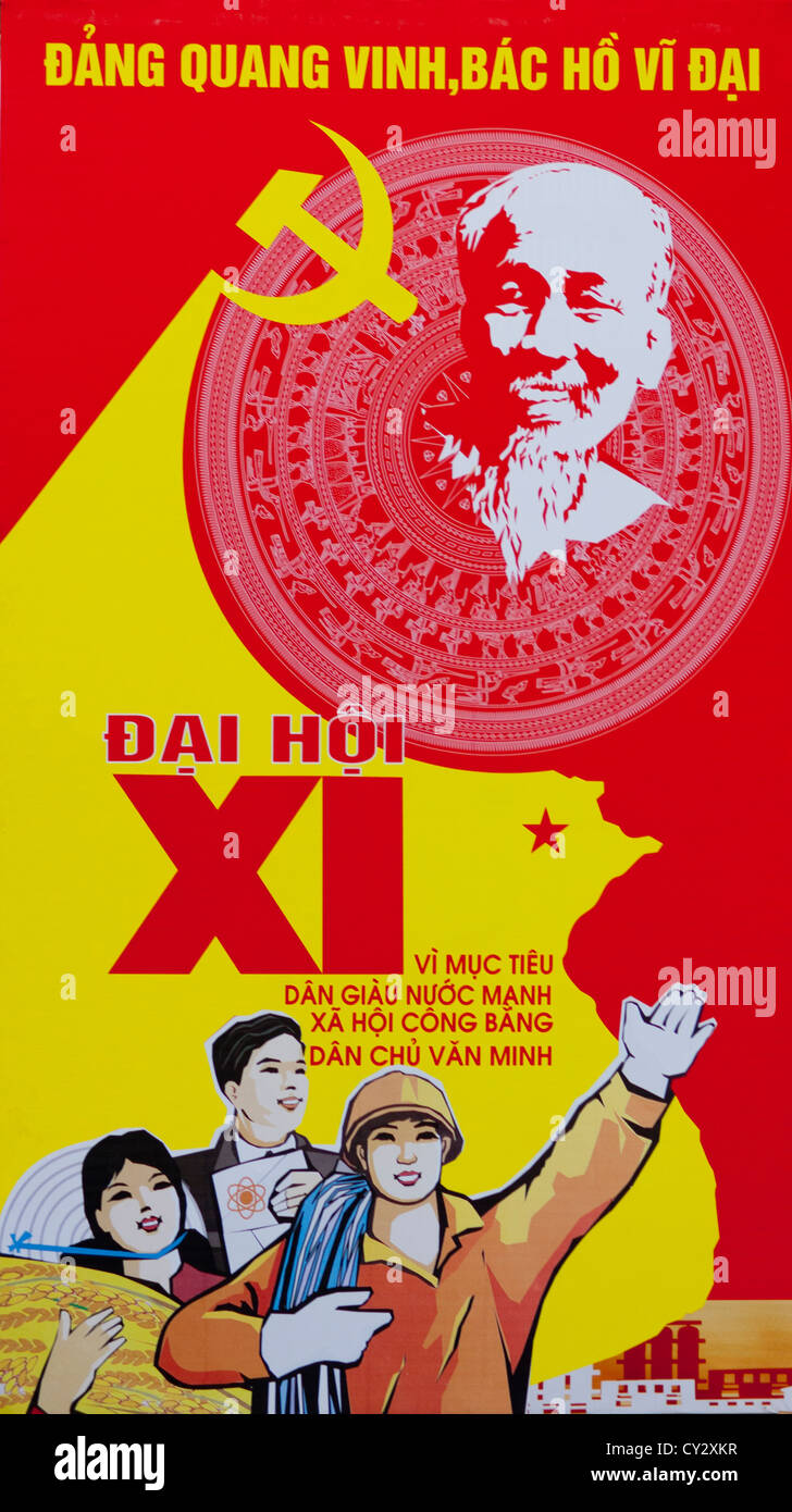 Poster di propaganda del partito comunista, Hanoi, Vietnam Foto Stock