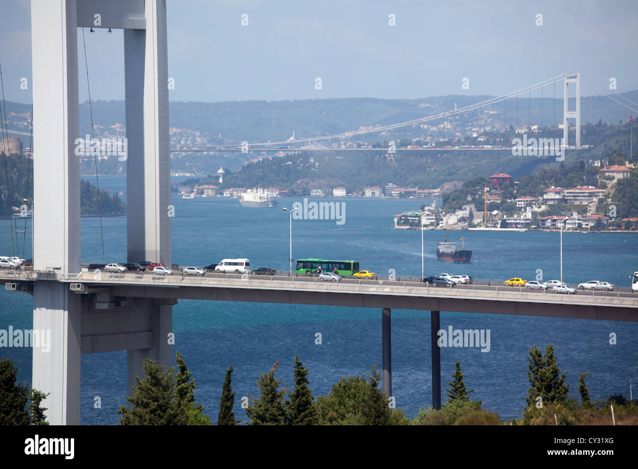 Vista dal lato orientale di Istanbul sul ponte del Bosforo Foto Stock