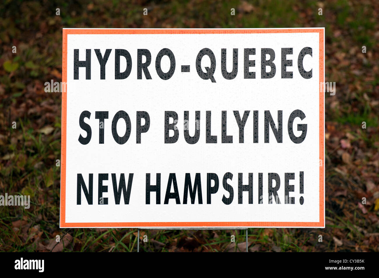 Segno di protesta contro il passaggio del Nord progetto di trasmissione progettato per importare energia elettrica da Hydro Québec nel New England. Foto Stock