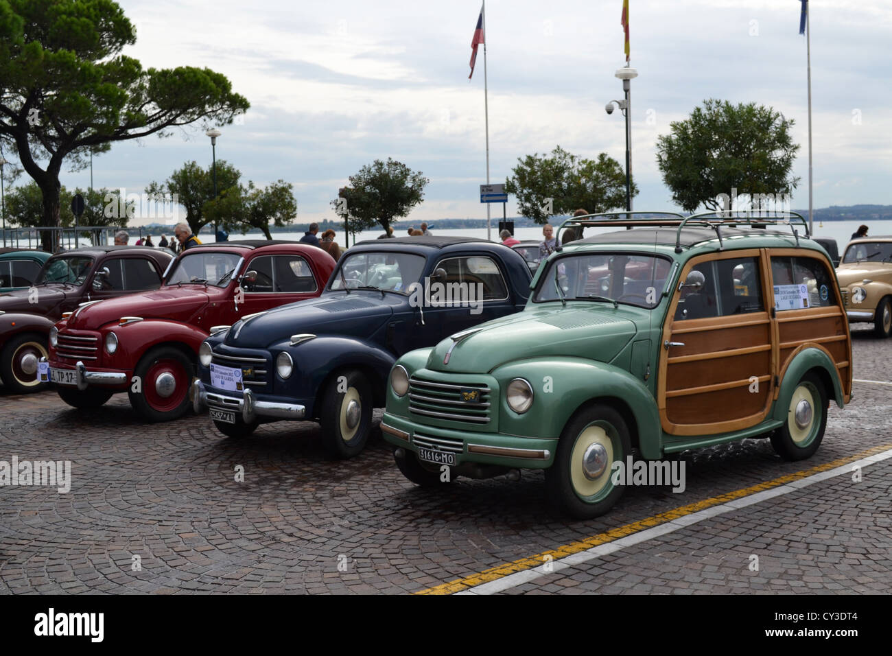 Fiat Topolinos, auto da rally, Sirmione, Brescia, Lombardia, Italia del Nord. Foto Stock