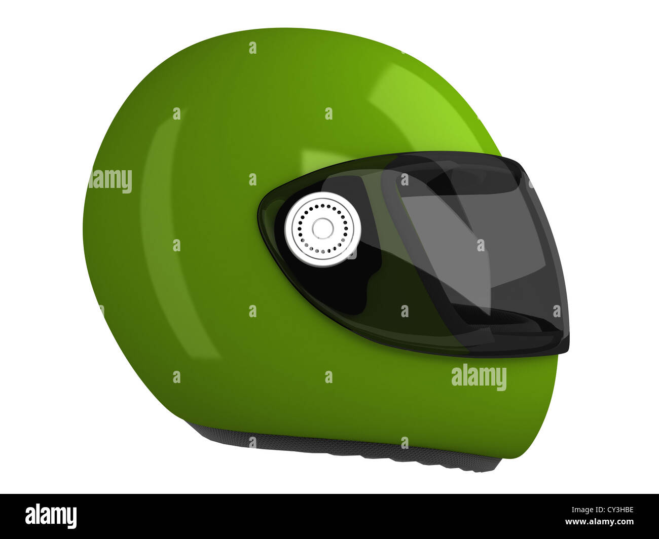 Green Moto casco isolato su sfondo bianco Foto Stock