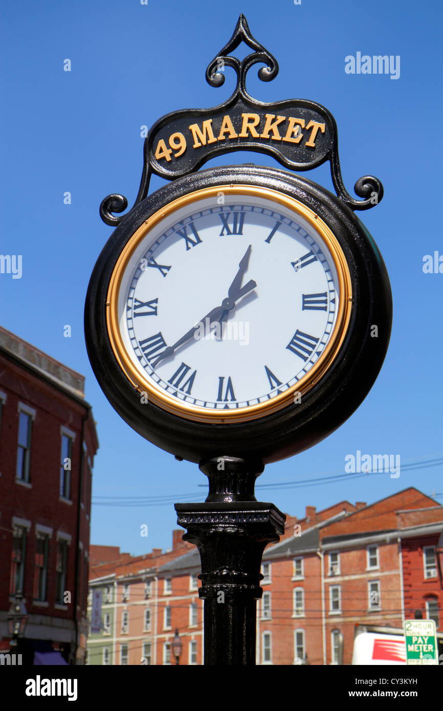 New Hampshire, Portsmouth, Market Street, orologio, NH120827008 Foto Stock