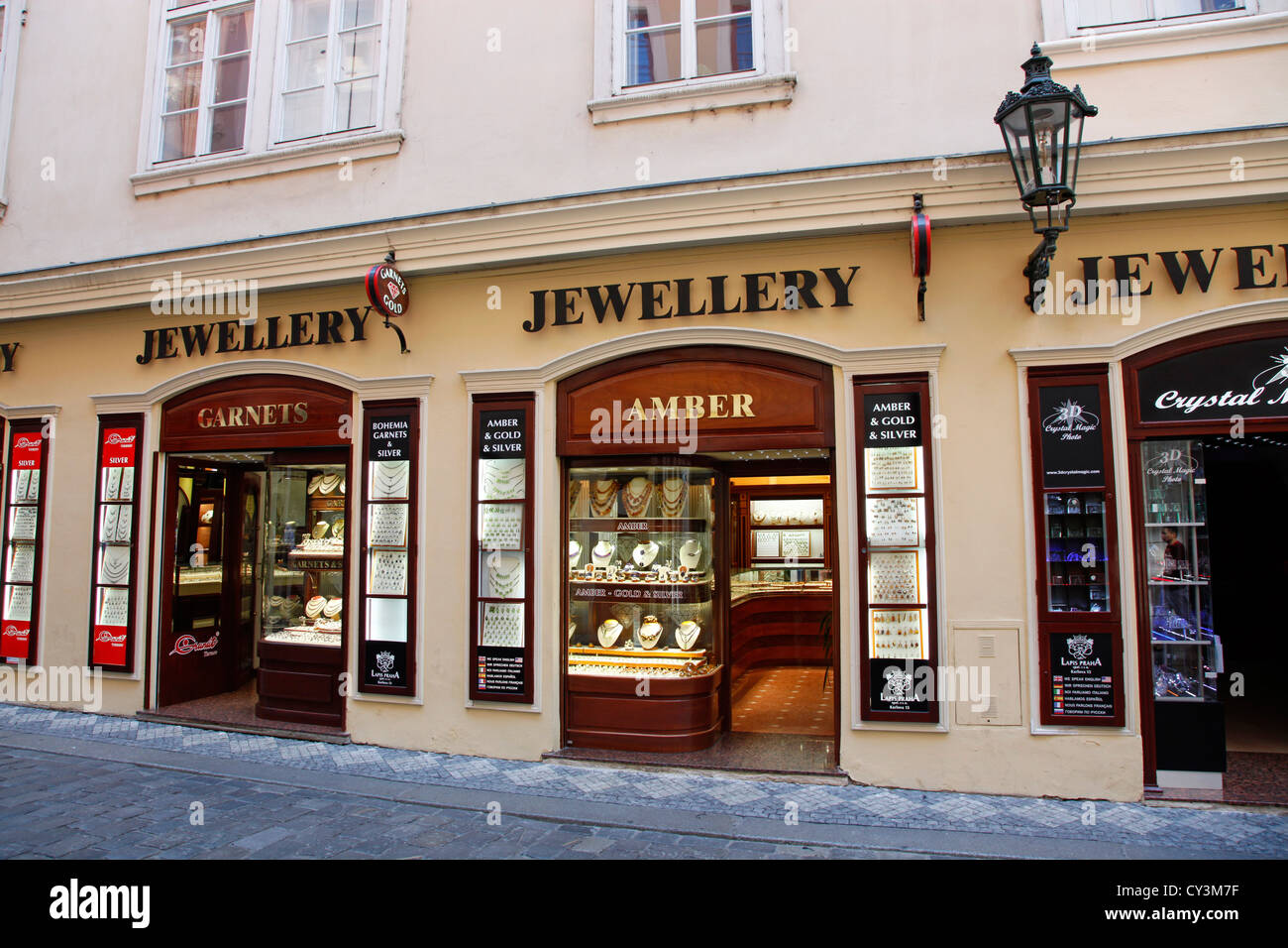 E gioielli in ambra Shop a Praga, Repubblica Ceca Foto Stock