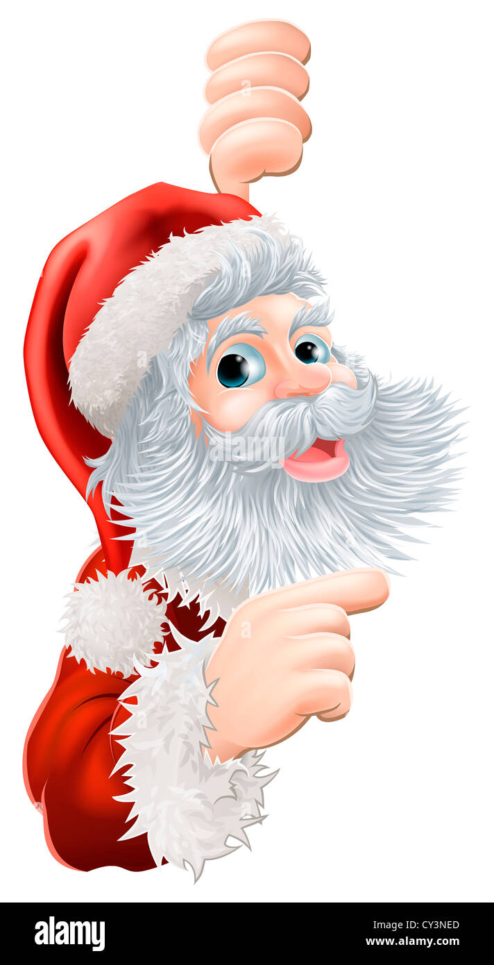 Illustrazione di felice Natale Santa Claus peeping round e puntamento Foto Stock