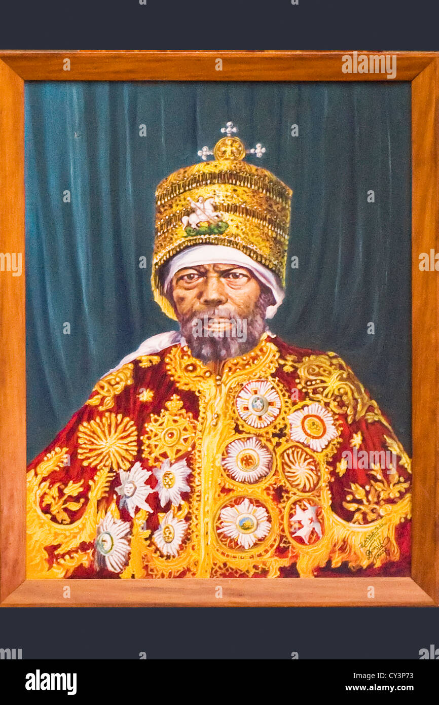 Dipinto raffigurante l'imperatore Menelik II (1844-1913), Addis Abeba Museo Nazionale, Etiopia Foto Stock