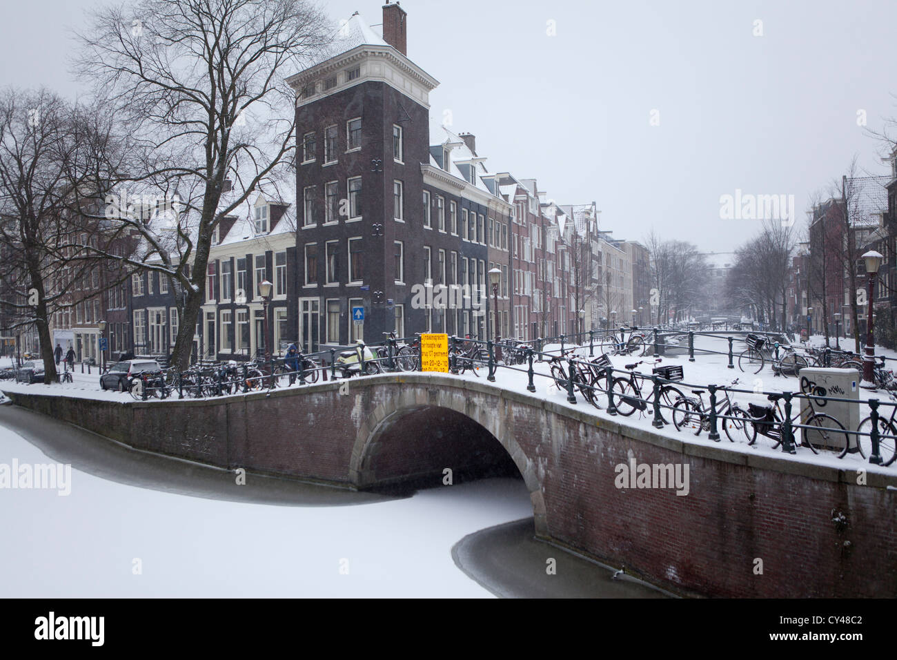 Prima neve ad Amsterdam in inverno del 2012 Foto Stock