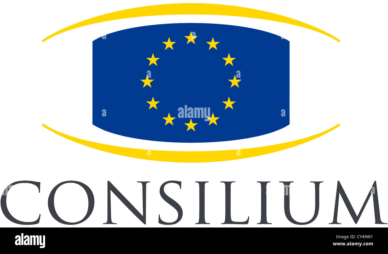 Il logo del Consiglio dell'Unione europea con sede a Bruxelles. Foto Stock