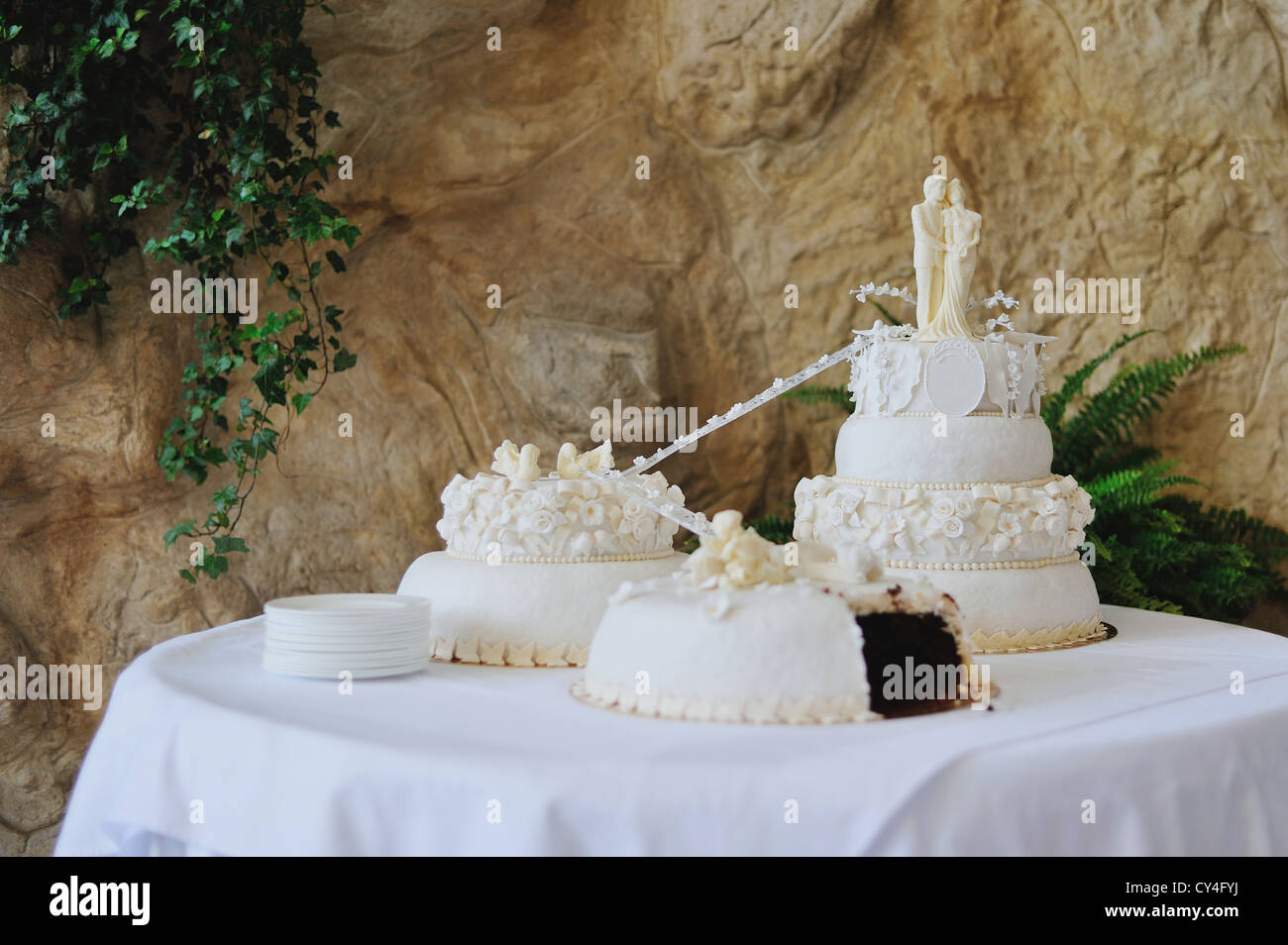 Torta di Nozze in un ristorante Foto Stock