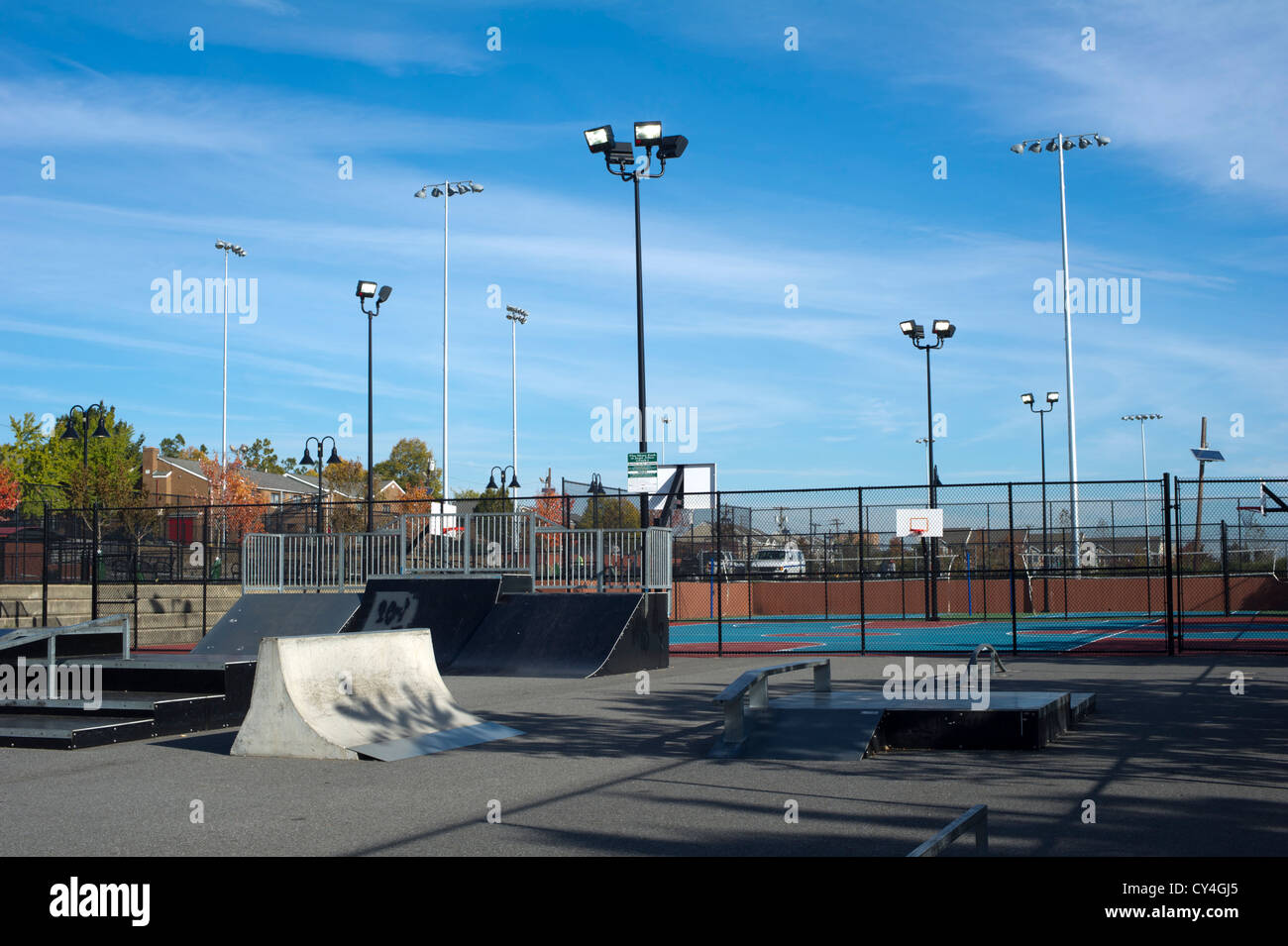 Lo skate park in un parco a Newark New Jersey Foto Stock