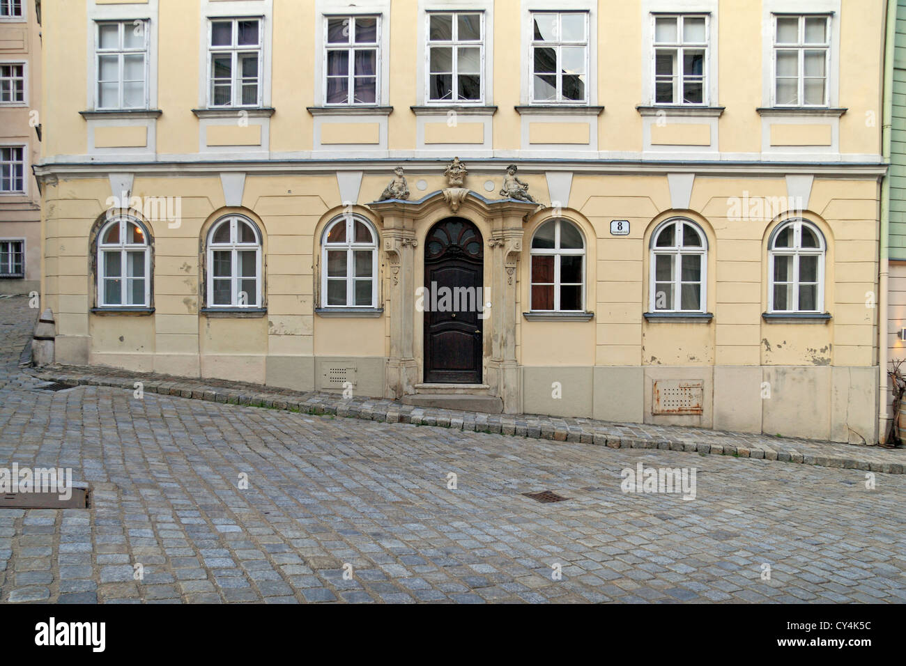 La porta in cui Harry Lime (Orson Welles) ha fatto la sua prima apparizione in "Il terzo uomo", Schreyvogelgasse, Vienna, Austria. Foto Stock