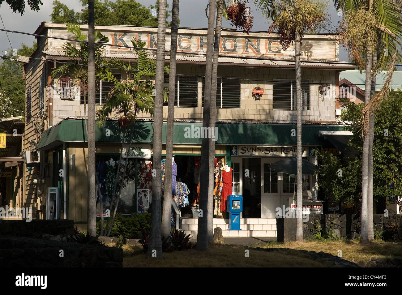 Elk284-2843 Hawaii, HI, Kailua-Kona, scene di strada, storico negozio di fronte sulla strada principale Foto Stock