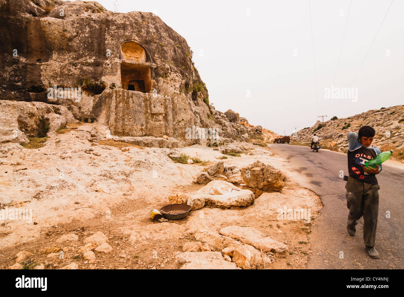 Tomba romana scavata nella roccia a Qatura. Vicino a Daret Azze, Aleppo, Siria. Foto Stock