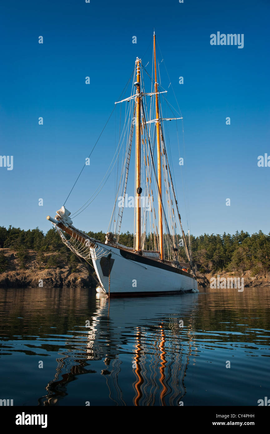 La storica goletta Zodiaco che sono ancorate al largo di Shaw isola in San Juan Isole del Puget Sound area di stato di Washington, USA. Foto Stock