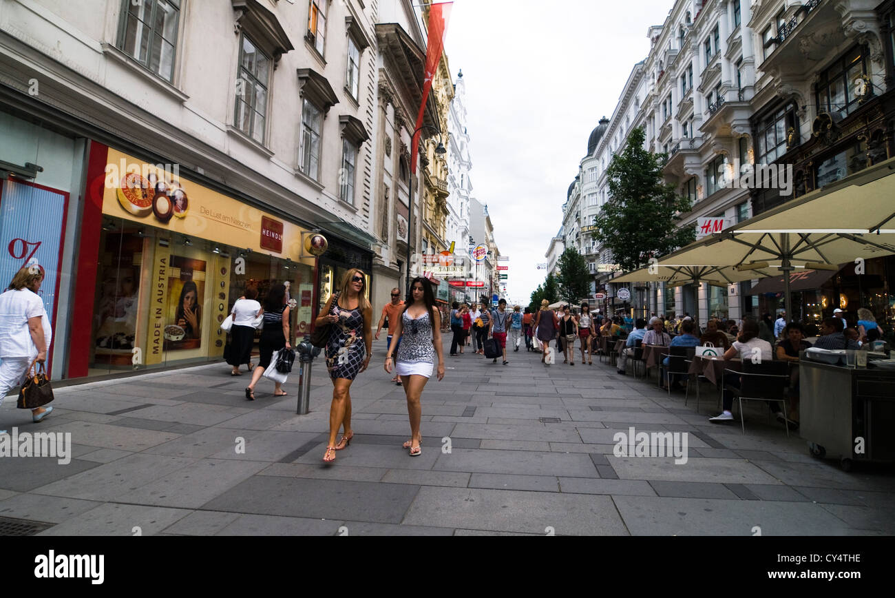 Le strade pedonali dello shopping nel centro di Vienna. Foto Stock