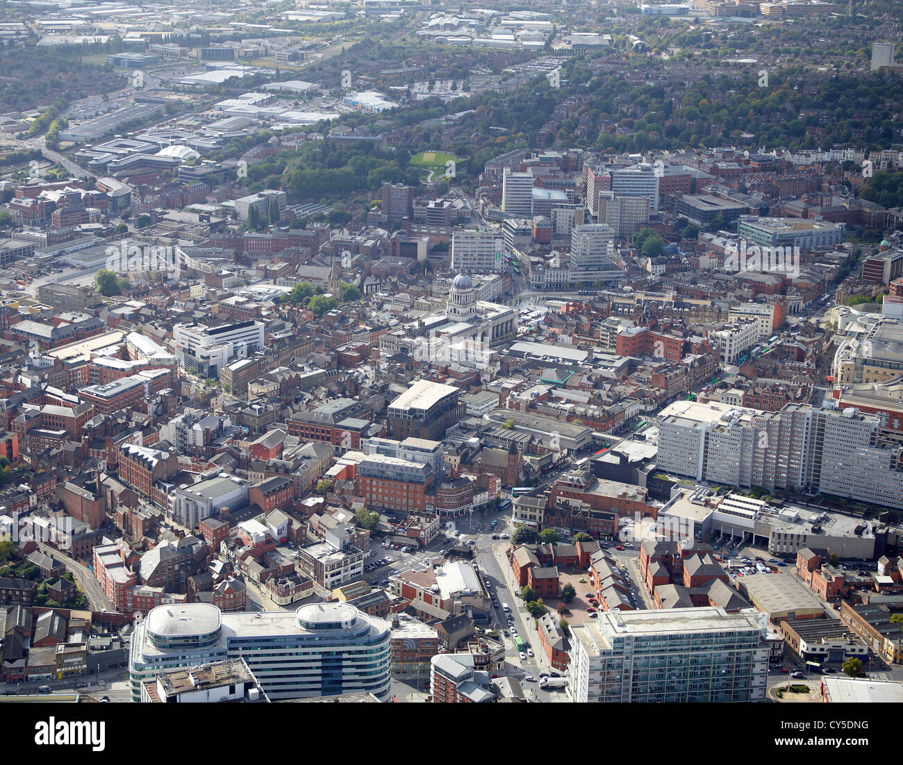 Vista aerea del centro citta' di Nottingham East Midlands, England, Regno Unito Foto Stock