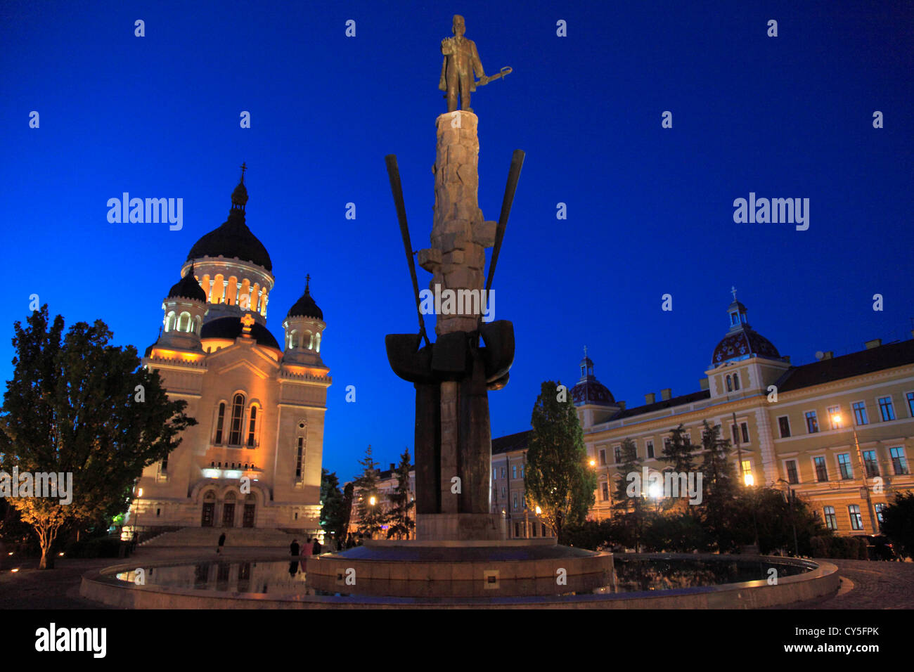 La Romania, Cluj-Napoca, Cattedrale Ortodossa, Avram Iancu statua, Foto Stock