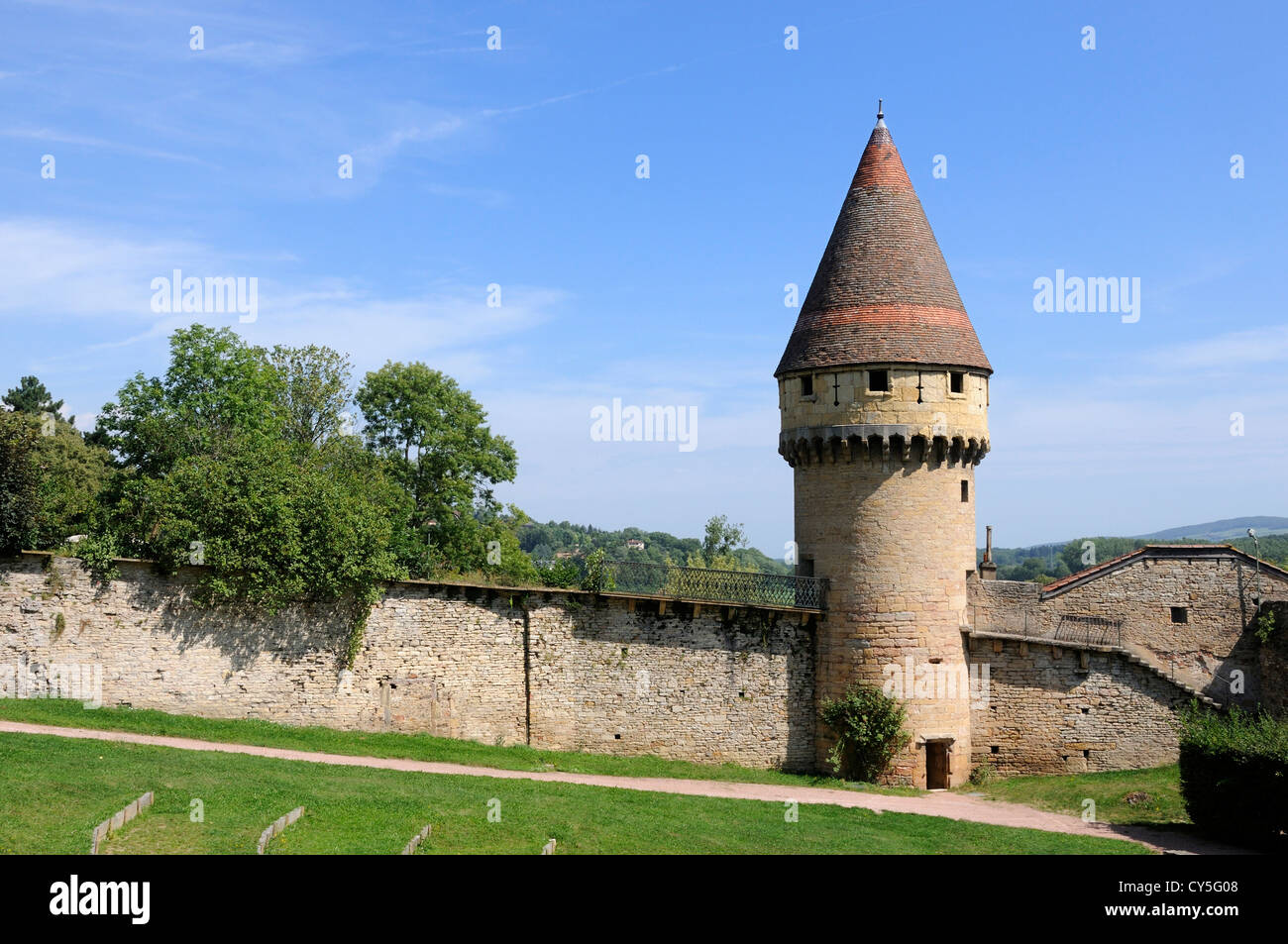 Tour di Fabry torretta medievale torre sulle pareti a Cluny, Saône et Loire, Borgogna, in Francia, in Europa Foto Stock