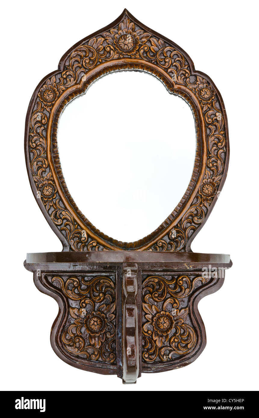 Il vecchio telaio dello specchietto in vero legno Foto Stock
