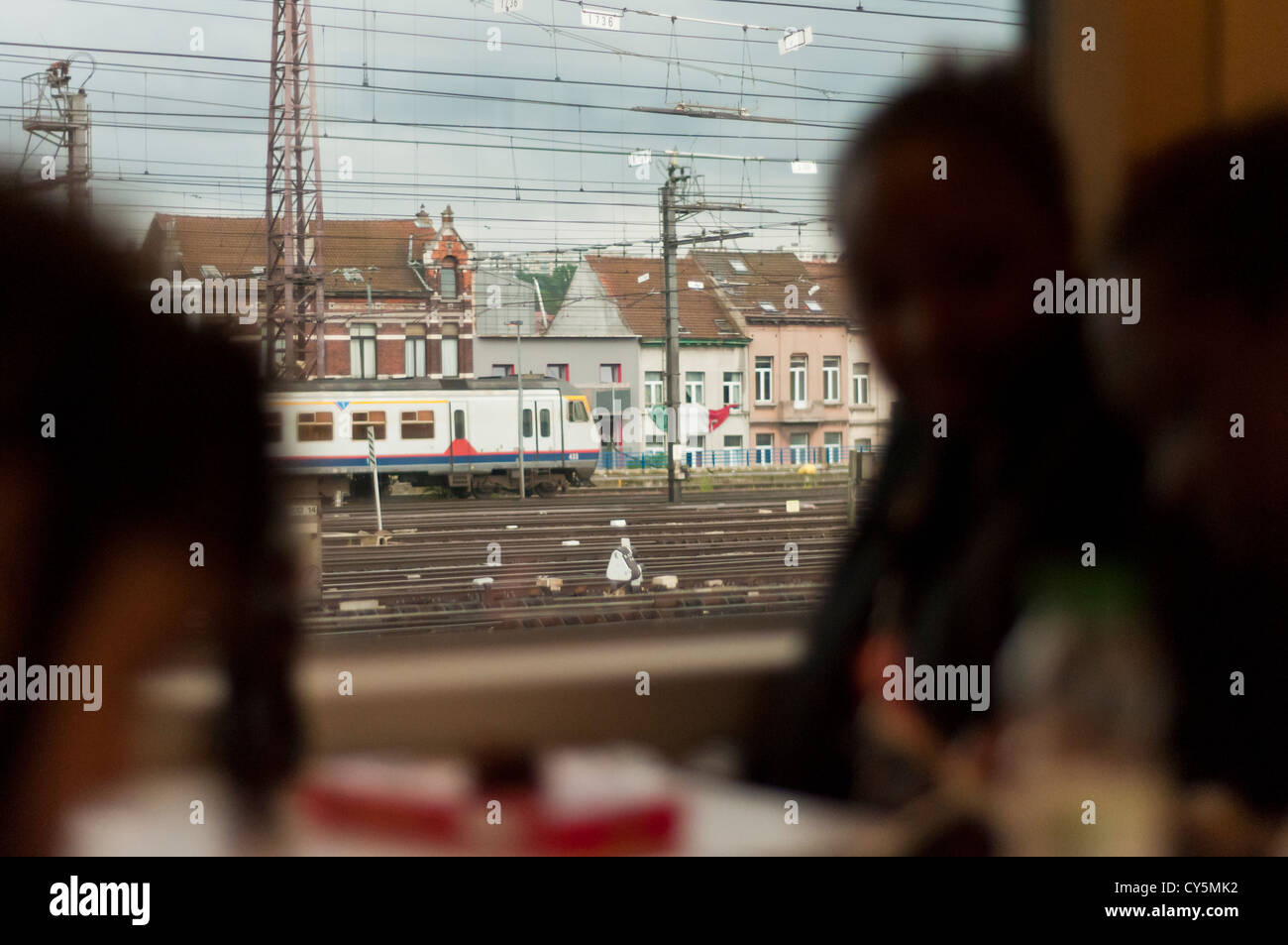 Su un treno Thalys, Parigi-Bruxelles. Foto Stock