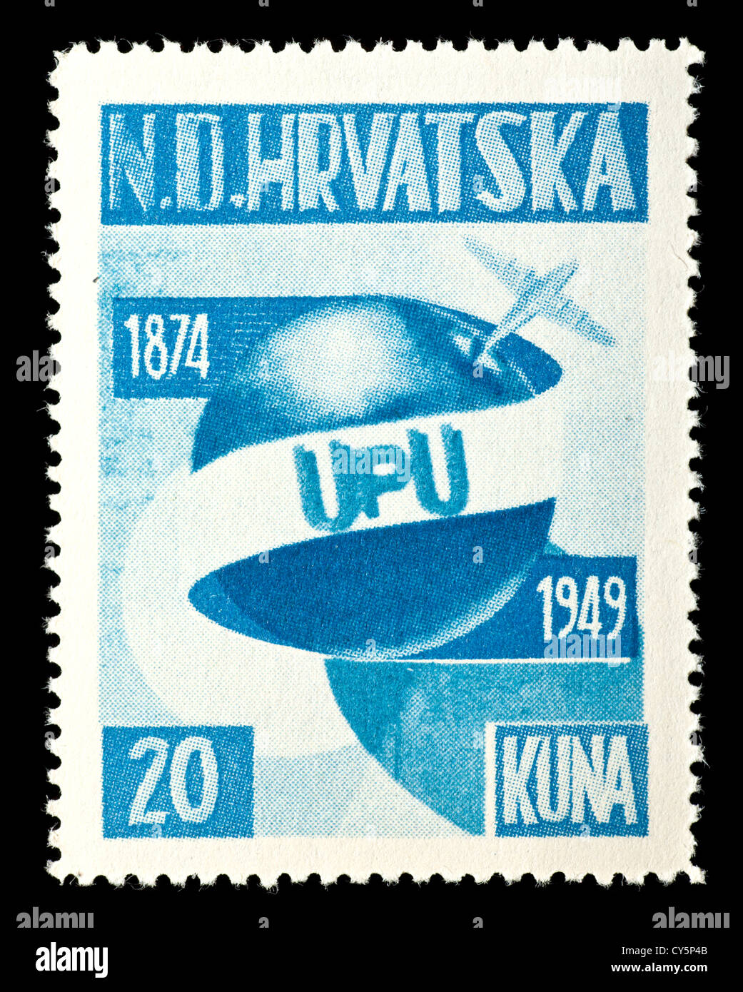 Francobollo dalla Croazia raffiguranti rilasciati per il 75 esimo anniversario dell'Unione postale universale. Foto Stock