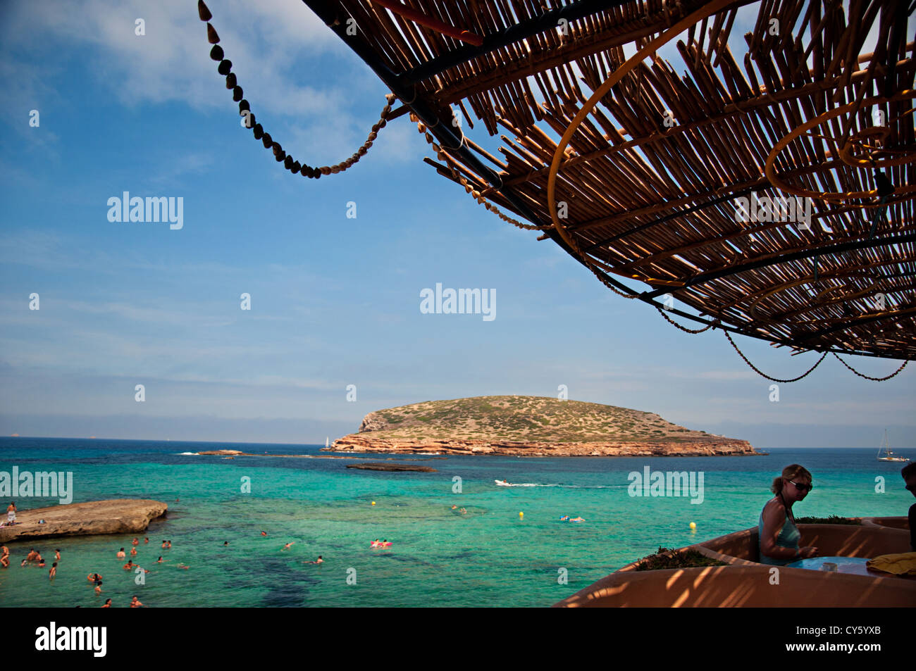 Cala Comte beach. Ibiza, Isole Baleari, Spagna Foto Stock