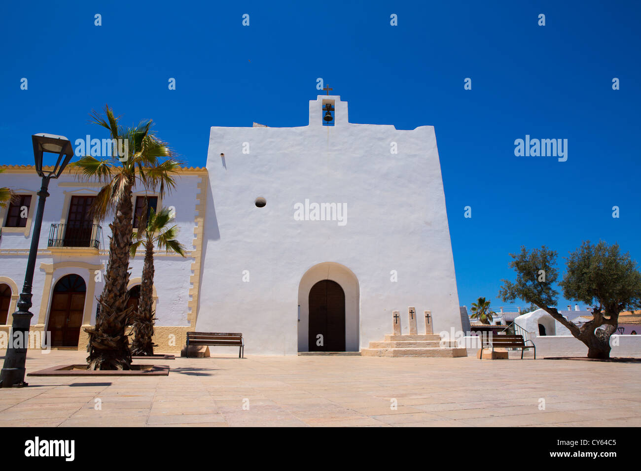 Sant Francesc Javier chiesa bianca in Formentera a Isole Baleari Foto Stock