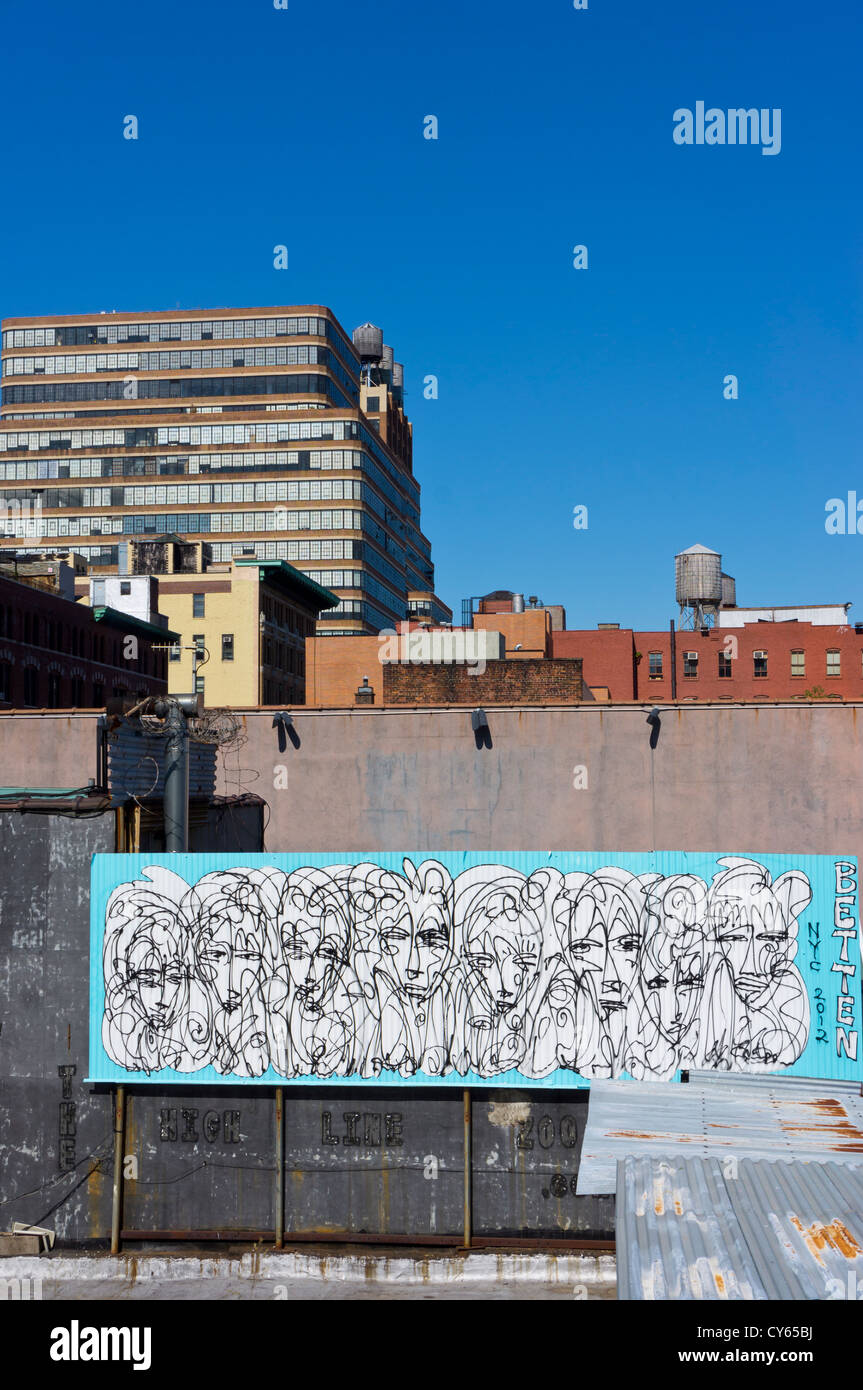 I graffiti sulla linea alta, Manhattan New York City da NYC-basato Artista Giordano Betten. Foto Stock