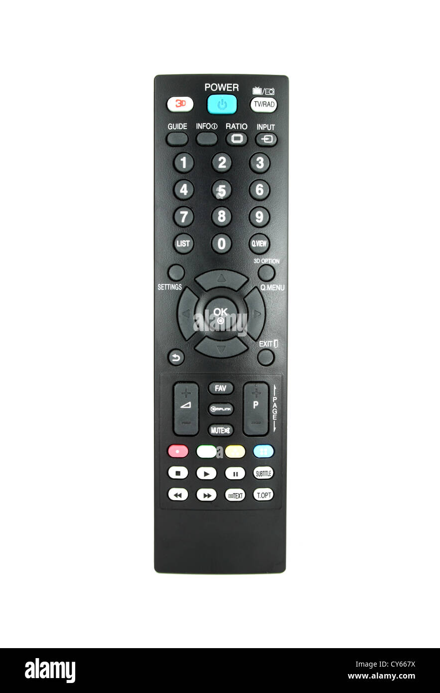 Moderna tv remote su sfondo bianco Foto Stock