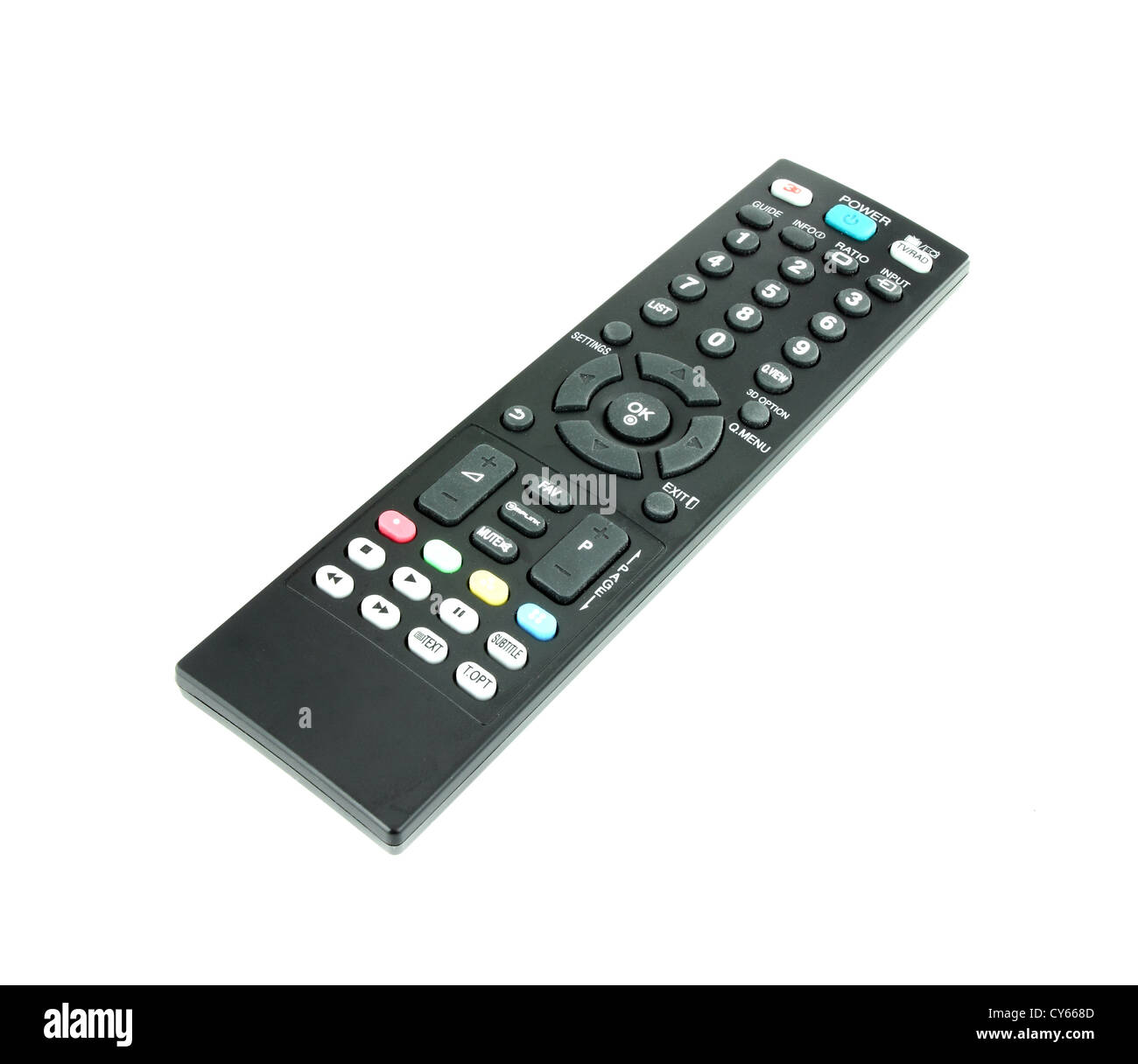 Moderna tv remote su sfondo bianco Foto Stock