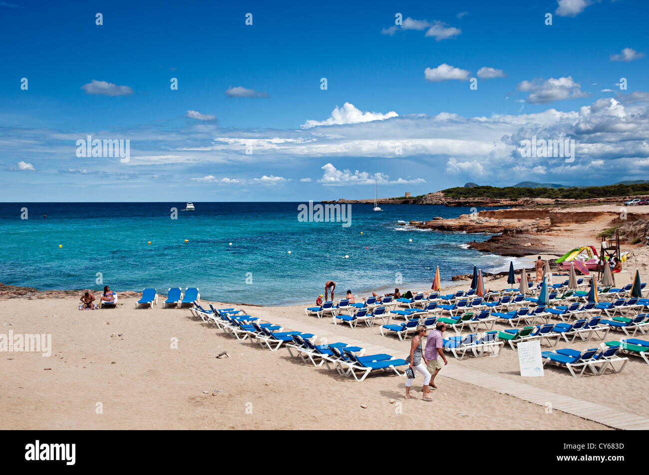 Cala Comte beach. Ibiza. Isole Baleari, Spagna Foto Stock
