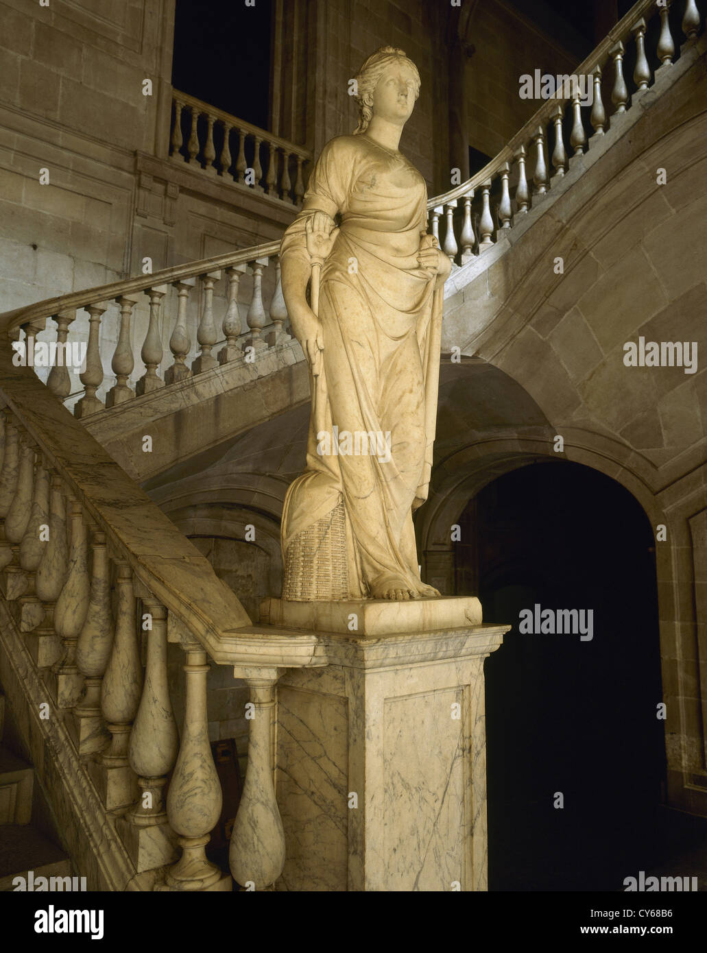 L'industria. 1802. Sculture allegoriche di Salvador Gurri Corominas (1749-1819). La scala a Casa Llotja de Mar. marmo. Foto Stock