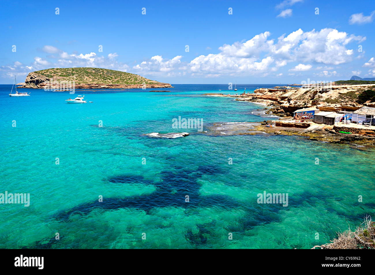 Cala Comte beach. Ibiza, Isole Baleari, Spagna Foto Stock