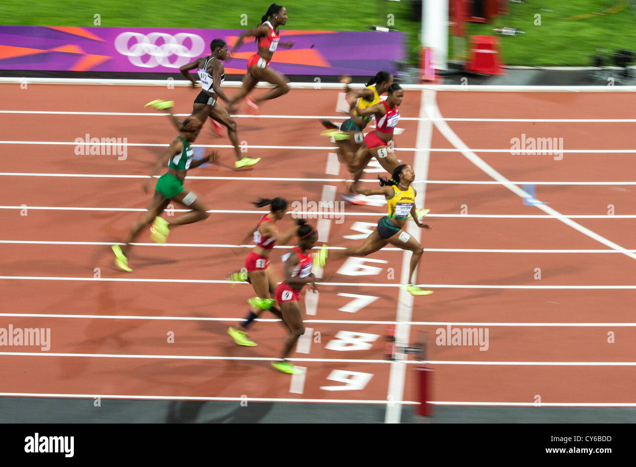 Le Donne 100m Finale alla Olimpiadi estive, Londra 2012 Foto Stock