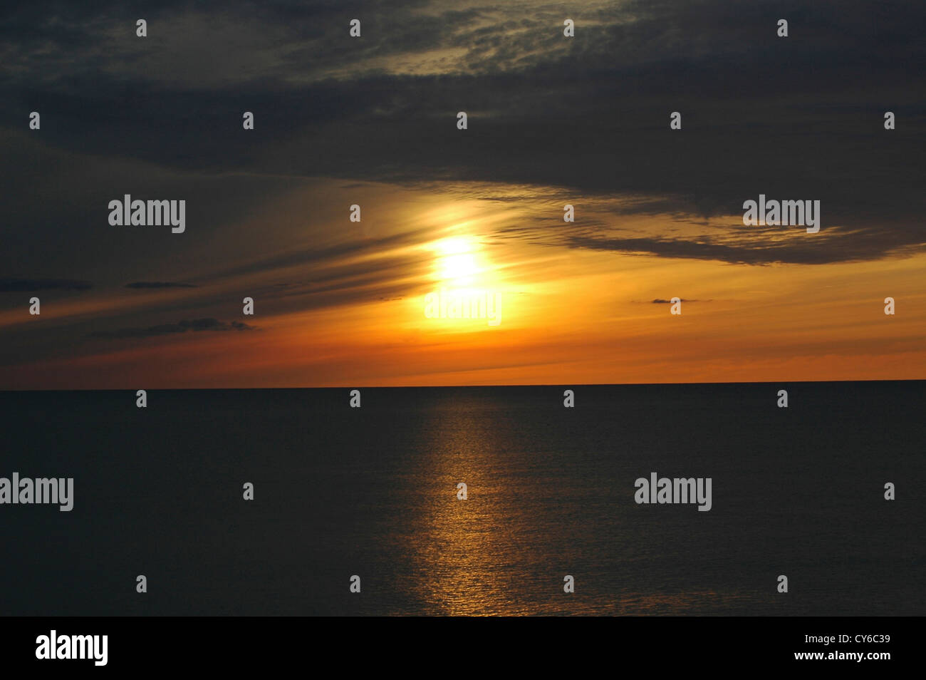 Sunset over Aberystwyth e Cardigan Bay Foto Stock