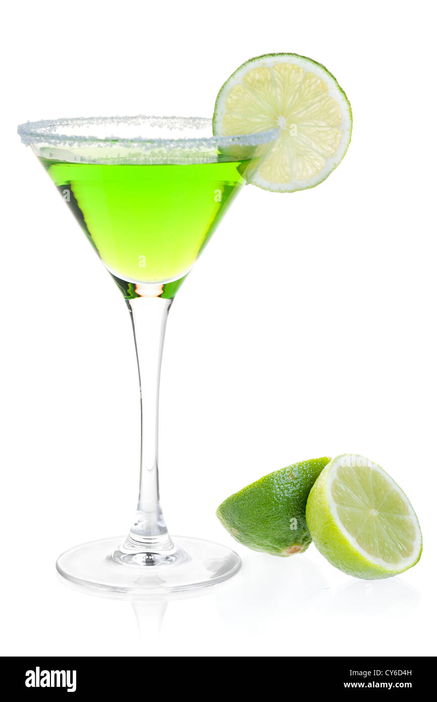 Cocktail collection - menta cocktail alcolici con fetta di lime. Isolato su sfondo bianco Foto Stock