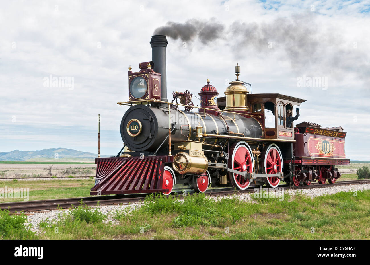Utah, Golden Spike National Historic Site, luogo di incontro della Union Pacific e la Central Pacific Ferrovie il 10 maggio 1869 Foto Stock