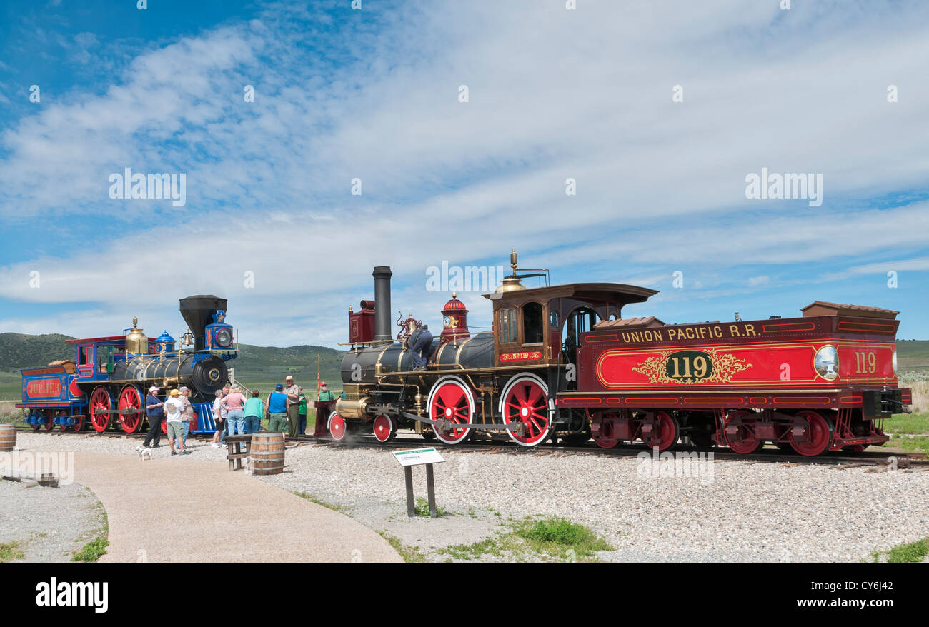 Utah, Golden Spike National Historic Site, luogo di incontro della Union Pacific e la Central Pacific Ferrovie il 10 maggio 1869 Foto Stock