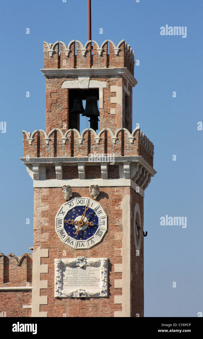 Torre dell'orologio, Porta Magna, Arsenale, Castello, Venezia Foto Stock