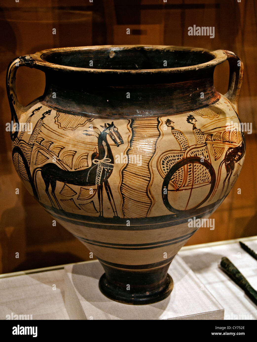 Carro di terracotta crater Late Helladic IIIA 1 1375-1350 A.C. Micenea Helladic Micene Terracotta 36,7 cm greco in Grecia Foto Stock