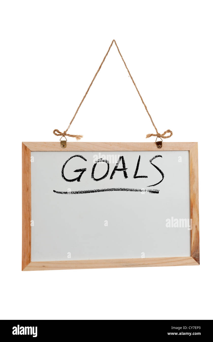 Obiettivi parola scritta su una lavagna bianca Foto Stock