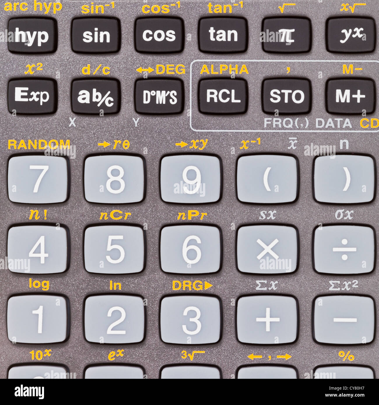 Tasti della calcolatrice scientifica con funzioni matematiche close up Foto  stock - Alamy