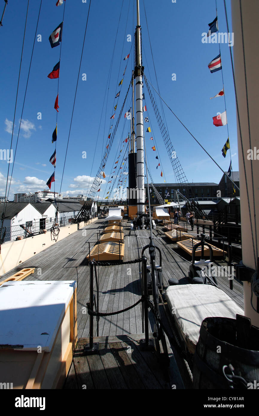 SS Gran Bretagna - Deck. lanciato nel 1843 SS Gran Bretagna, progettato da I K Brunel fu il primo Trans Atlantic li passeggero Foto Stock