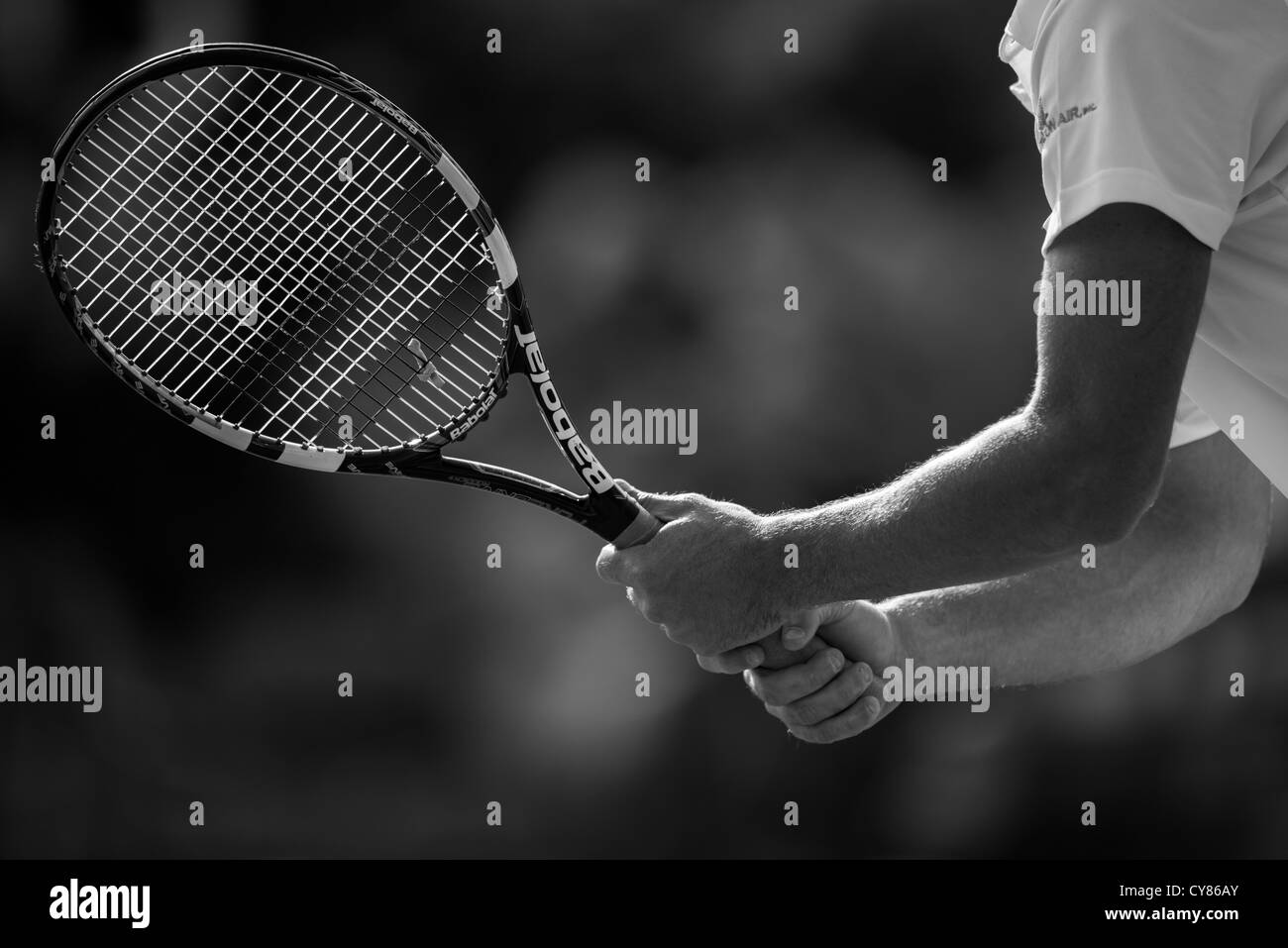 Andy Roddick di usa la preparazione per ricevere servire Foto Stock