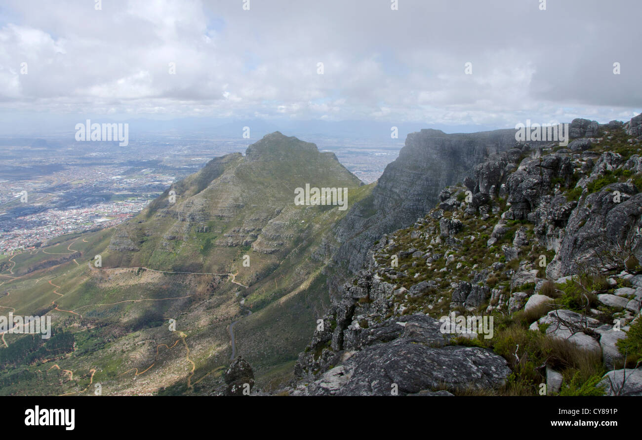 Vista dal Table Mountain National Park, Cape Town, Sud Africa. Foto Stock