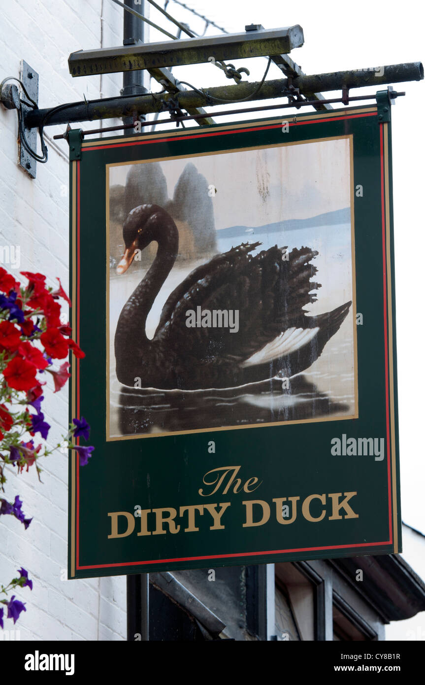 La Sporca Duck pub segno, Rugby, Warwickshire, Regno Unito Foto Stock