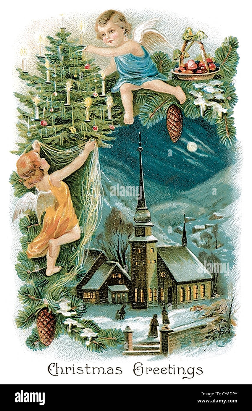 Angeli decorare albero di Natale Foto Stock