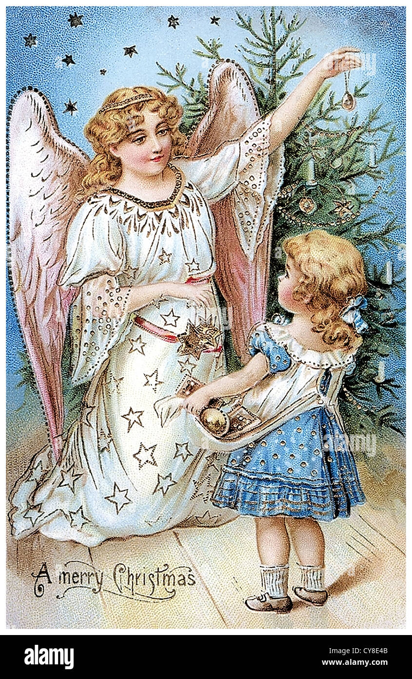 Angeli decorare albero di Natale Foto Stock